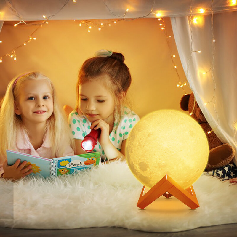 مصباح قمري ضوء LED أضواء ليلية لغرفة الأطفال دافئ أبيض/أبيض/RGB مصباح قمري لغرفة النوم مع أضواء الوقوف للفتيات الاطفال