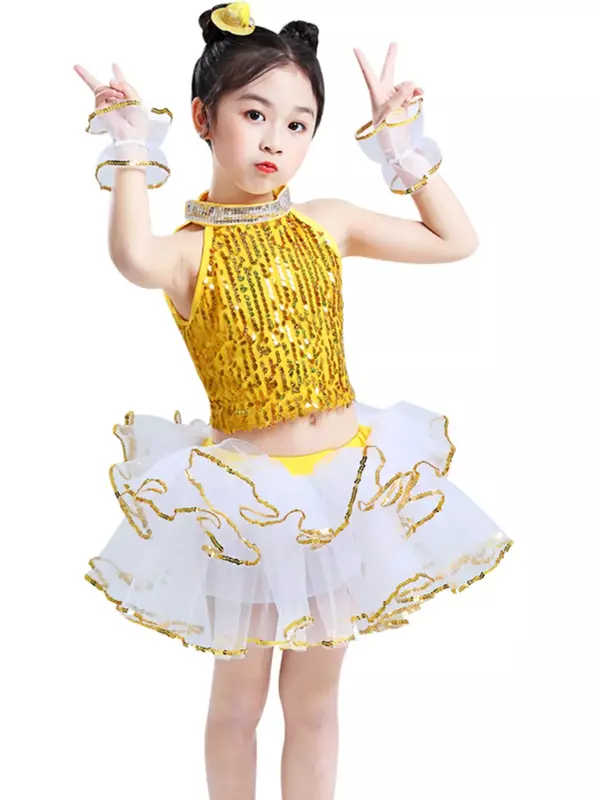 ازياء أداء الرقص الحديثة للأطفال ، رياض الأطفال الفتيات بونشو ساري الترتر ملابس الجاز ، التشجيع
