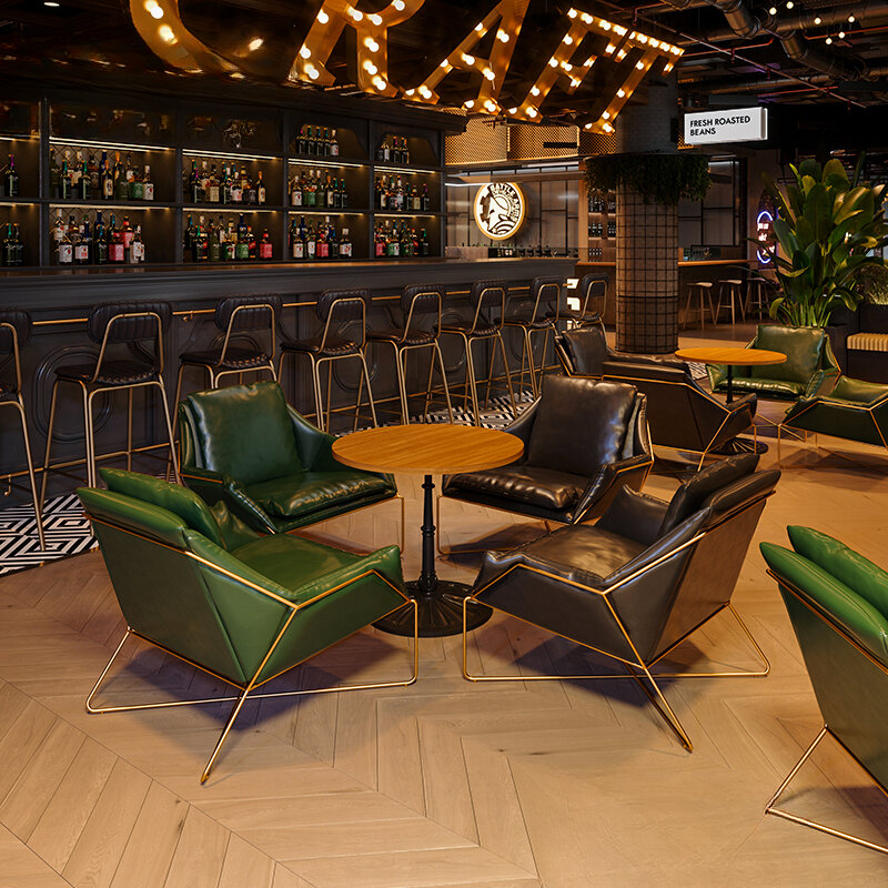 Divano bar in stile industriale, caf é, bar per sigari, ristorante occidentale, combinazioni di tavoli e sedie da negoziazione