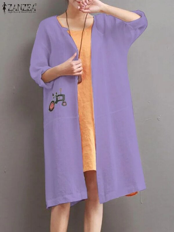 Zanzea เสื้อ MODE Korea คาร์ดิแกนโอเวอร์ไซส์สำหรับผู้หญิง, เสื้อลำลองทรงหลวมเสื้อพิมพ์ลายการ์ตูนเสื้อชายหาดวันหยุด blusa