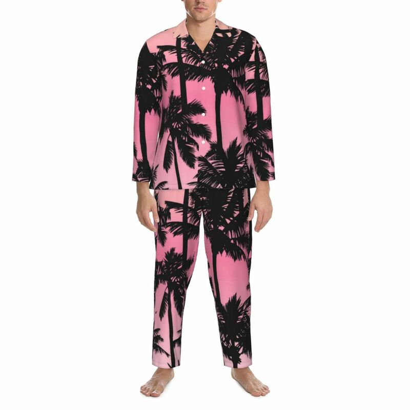 Pyjama imprimé plage pour homme, vêtements de nuit doux, 2 pièces, imprimé palmier, cadeau d'anniversaire
