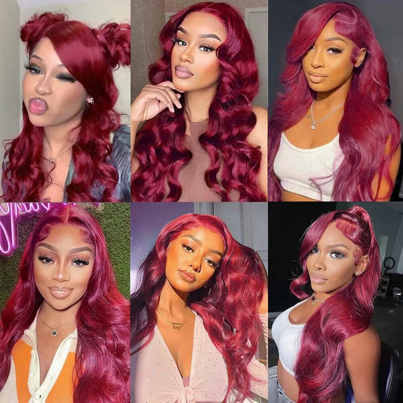 Wig rambut manusia depan renda gelombang merah anggur 99j 30 inci Wig rambut tanpa lem berwarna untuk wanita merah 13x4 13x6 Hd Wig Frontal