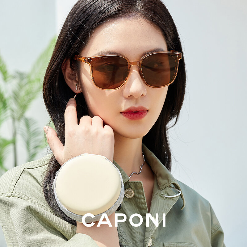 CAPONI moda feminina óculos de sol polarizados uv400 dobrável com caixa óculos de sol portátil decorativo marca designer tons cp7557
