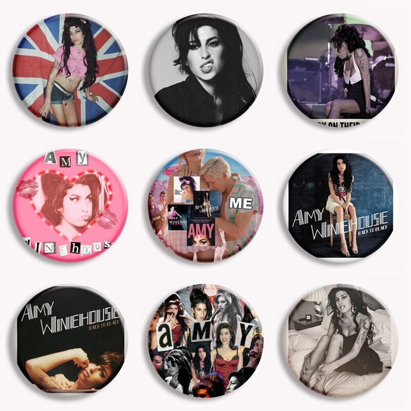 Vintage Famous Jazz Music Singer Amy Winehouse Soft Button Pin Metal Badge Retro Backpack Accessories Brooch Fans Collect Gifts