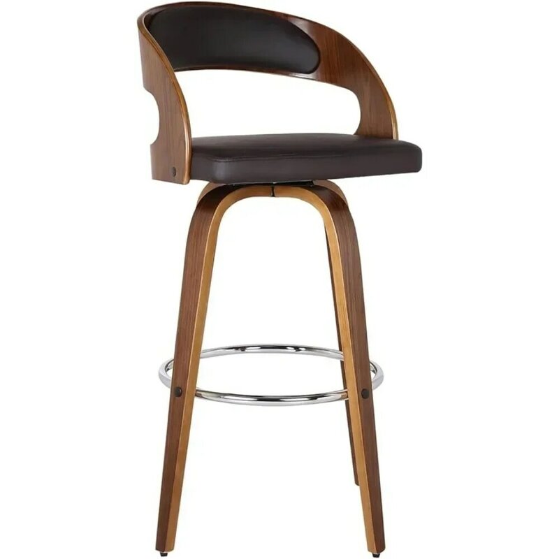 Bar Chair, 26" Counter Height Barstool, Brown Faux Leather and Walnut Wood Finish, Bar Chair