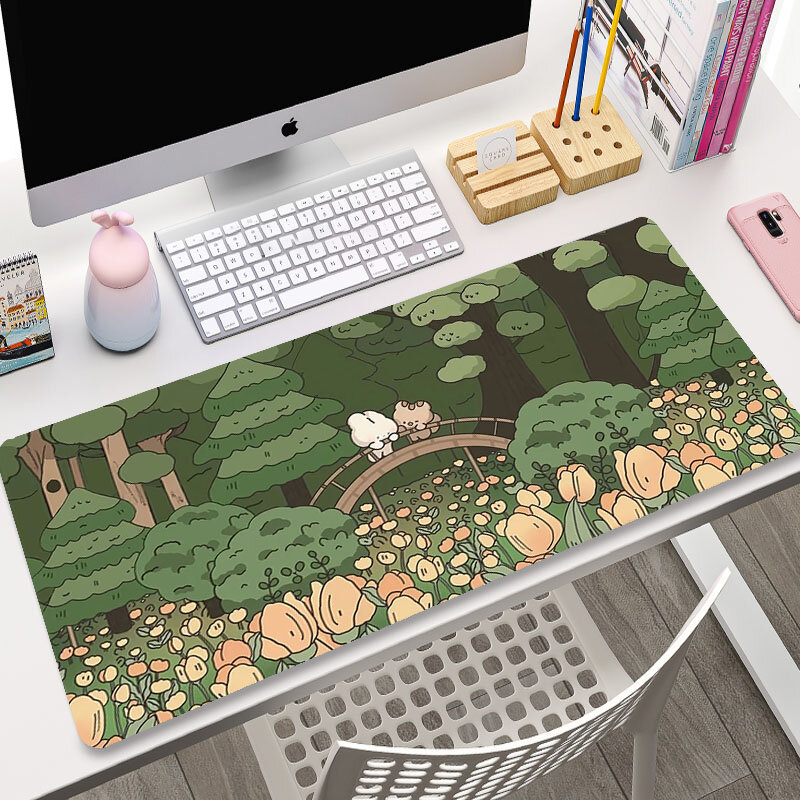 녹색 식물 대형 게이밍 마우스 패드, 게이밍 마우스 패드, 사무실 침실용 긴 테이블 매트, 귀여운 책상, 10 대 소녀, XXL