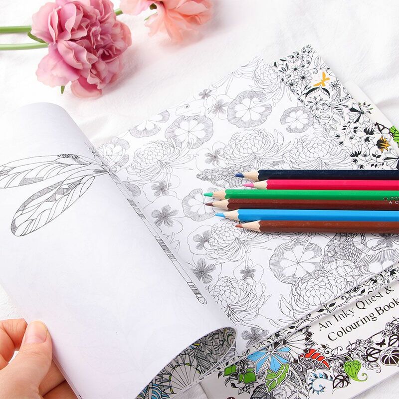 12 folhas edição inglês colorido mão pintado desenho livro aliviar o estresse adulto crianças colorir livros