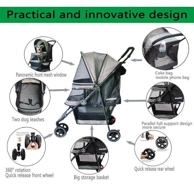 Pet Strollers Small Medium Dogs Cat Kitty Cup Holder Lightweight Pet Gear Jogger Travel System Foldable(Grey)