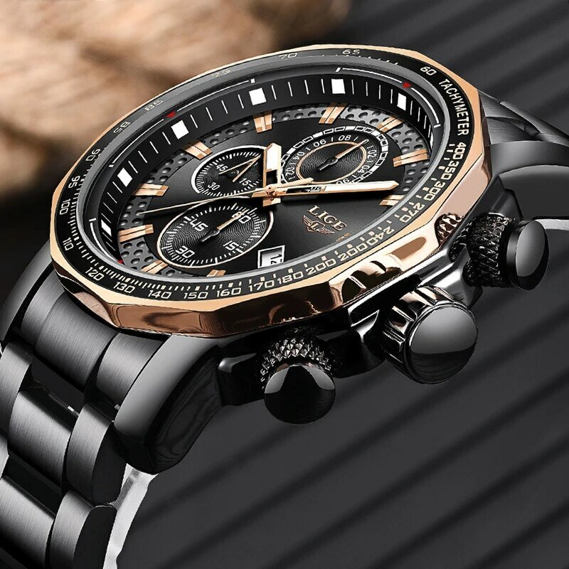 Novo Esporte Cronógrafo Mens Relógios Top Brand Luxo Full Steel Quartz Relógio À Prova D 'Água Big Dial Watch Men Montre Homme