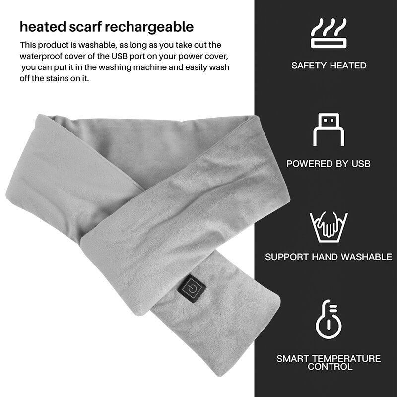 Lenço de pescoço aquecido para homens e mulheres, carregamento inteligente USB, proteção contra frio, quente, inverno
