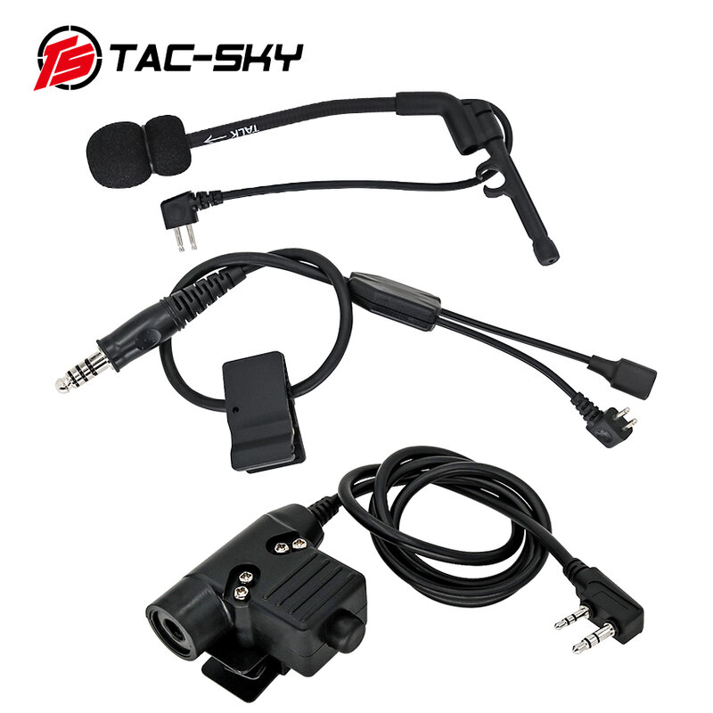 TAC-SKY Outdoor Jacht Tactische Headset Y Kabel Set Adapter Compatibel Met U94 Ptt Voor Peltor Ptt En Comtac Microfoon