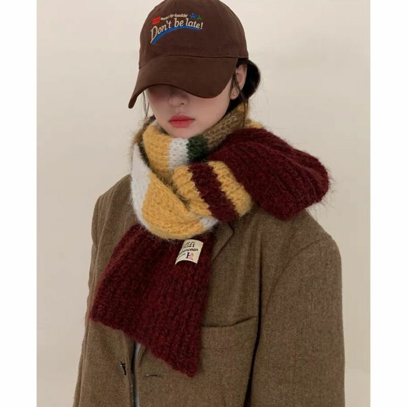 Bufanda de lana a rayas de diseñador para mujer, bufandas gruesas y cálidas de punto, babero, gran oferta, invierno, 2023