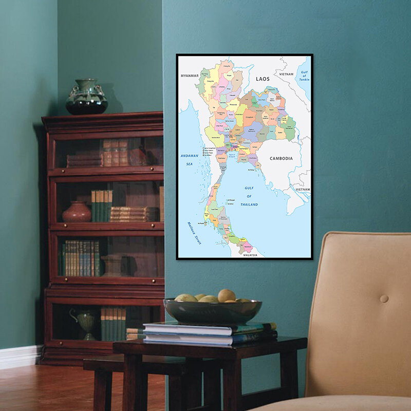 Mapa de la administración de Tailandia, lienzo de pintura sin marco, póster de arte de pared, impresión decorativa, suministros de enseñanza escolar, 60x90cm