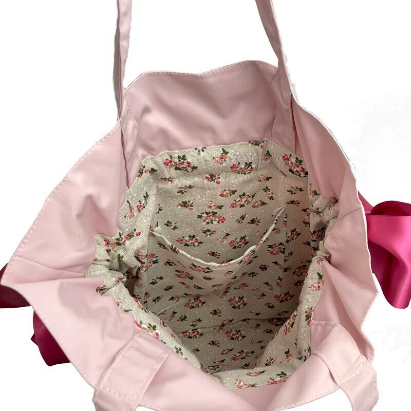 Płócienna torba na ramię damska koreańska wersja urocza kokardka dziewczęca torebka studencka moda duża pojemność torby szkolne wielokrotnego użytku zakupy