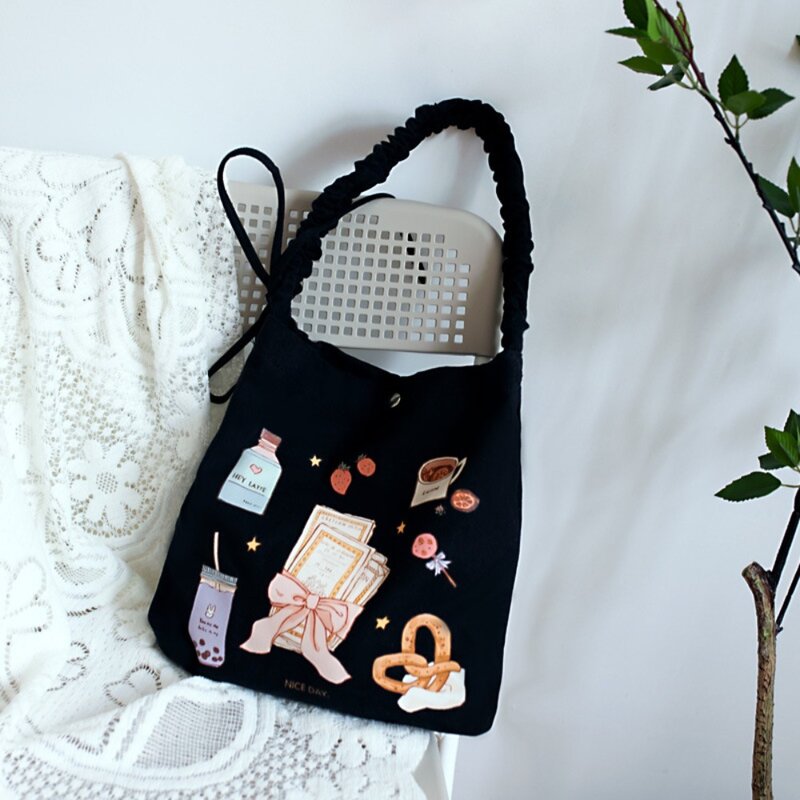 Симпатичная сумка на плечо, новые винтажные сумки с мультяшным принтом, холщовые вместительные женские сумки для покупок для женщин и девочек