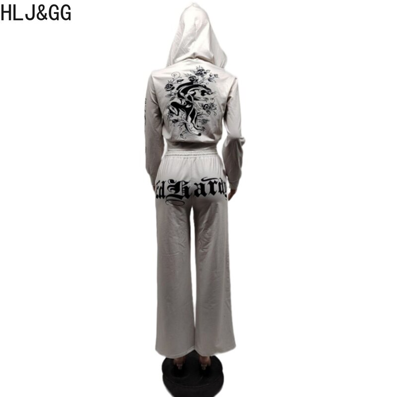 Hlj & Gg Fashion Streetwear Damespatroon Print Rits Met Lange Mouwen Crop Top En Joggingbroek Tweedelige Casual 2-delige Outfits