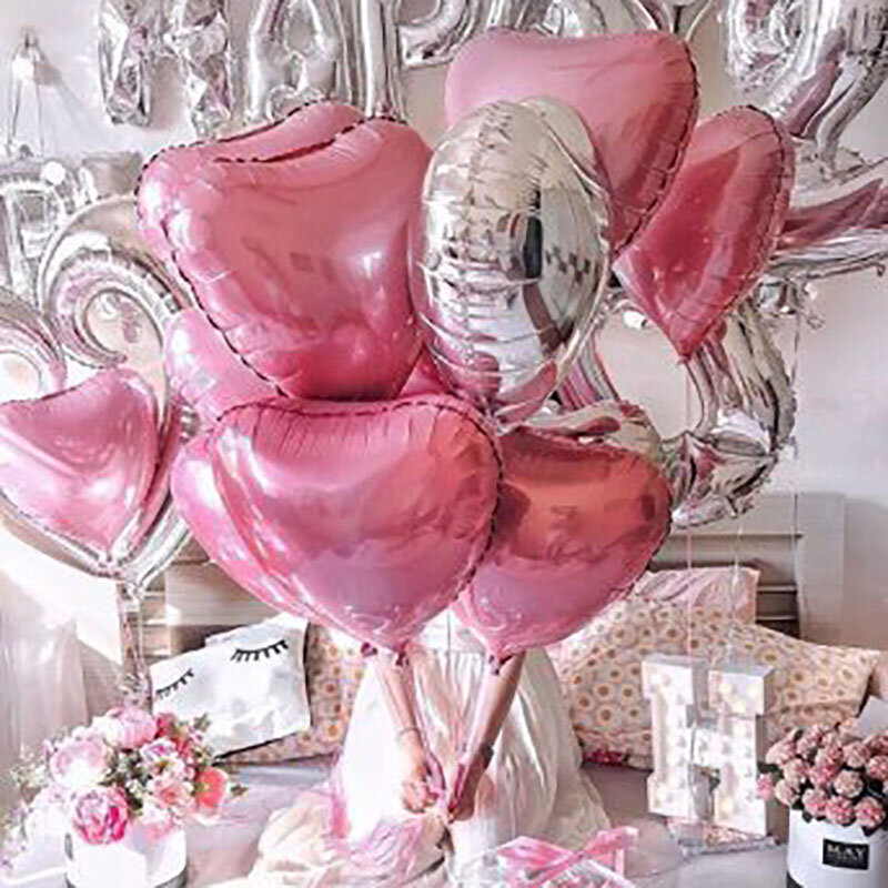 Ballon d'amour en forme de cœur, or, argent, rouge, feuille de papier pur, ballon à hélium pour mariage, fête d'anniversaire, fournitures de décoration, 15 pièces par lot, 18 pouces