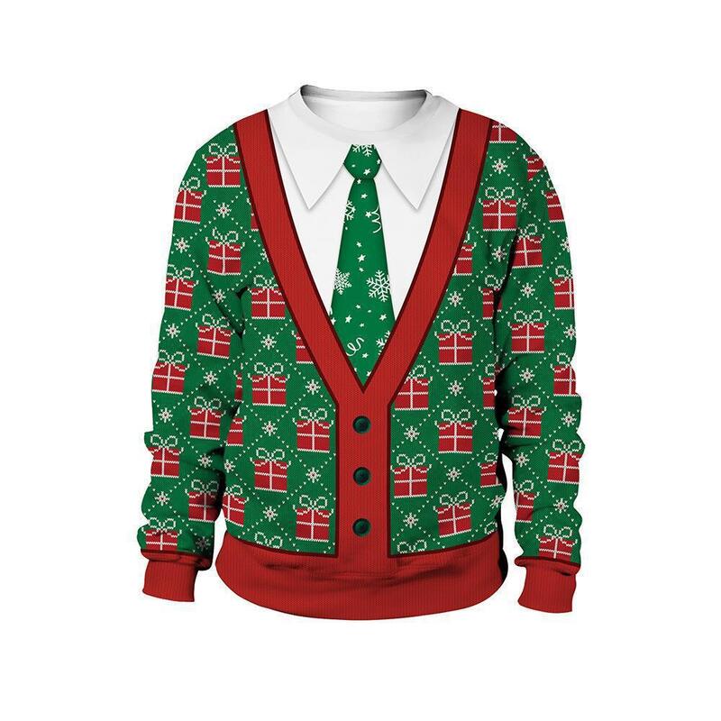 Suéter de cuello redondo con estampado 3D de animales para pareja, jersey de Navidad, nuevo