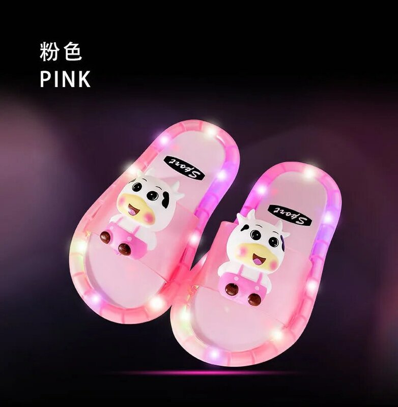Children's Luminous Slippers Led Light Baby Animals Prints Home Shoes Cute Cartoon Comfortable Soft PVC Non-slip Casual Slippers