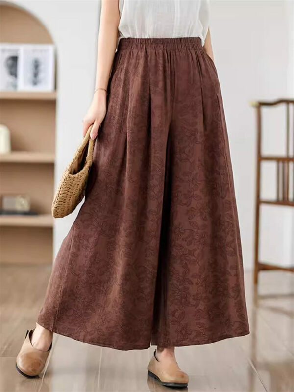 Women Pants 2024 Spring And Summer Elastic Waist Temperament Printed Loose  Oversized Wide Leg Trousers Casual Clothes K858