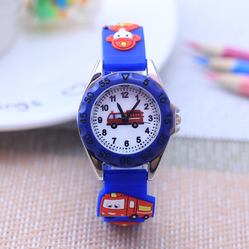 Cartoon Cool Hero Fireman Firetruck Silicone Strap Wrist Watches For Children Boys Girls Students 24hour Electric Holiday Gifts