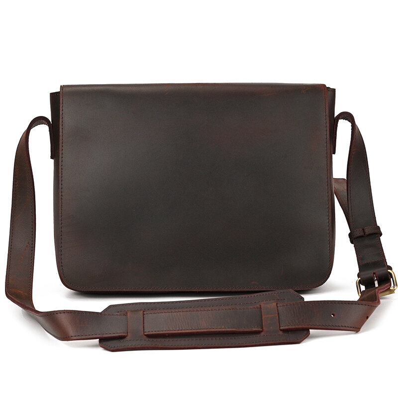 Prawdziwa skóra Retro męska torba na laptopa skórzana torba na ramię biznes torebki biurowe brązowy męski Laptop teczka zapinana na zamek torba
