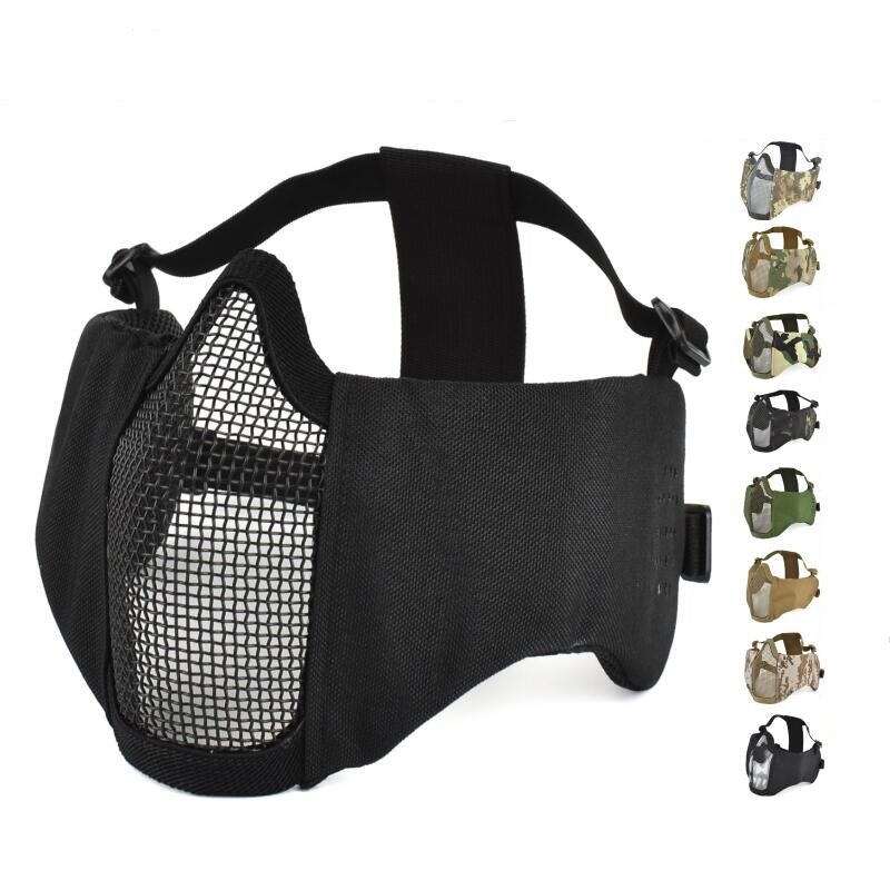 zlangsports Tactical Half Face Airsoft Mask Foldable Metal Mesh Ear Protection Adjustable CS Wargame Protective Masks