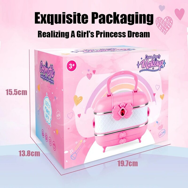 Kids Makeup Kit for Girls Princess Real Washable Pretend Play Cosmetic Set Toys with Mirror Non-Toxic & Safe Birthday Gifts