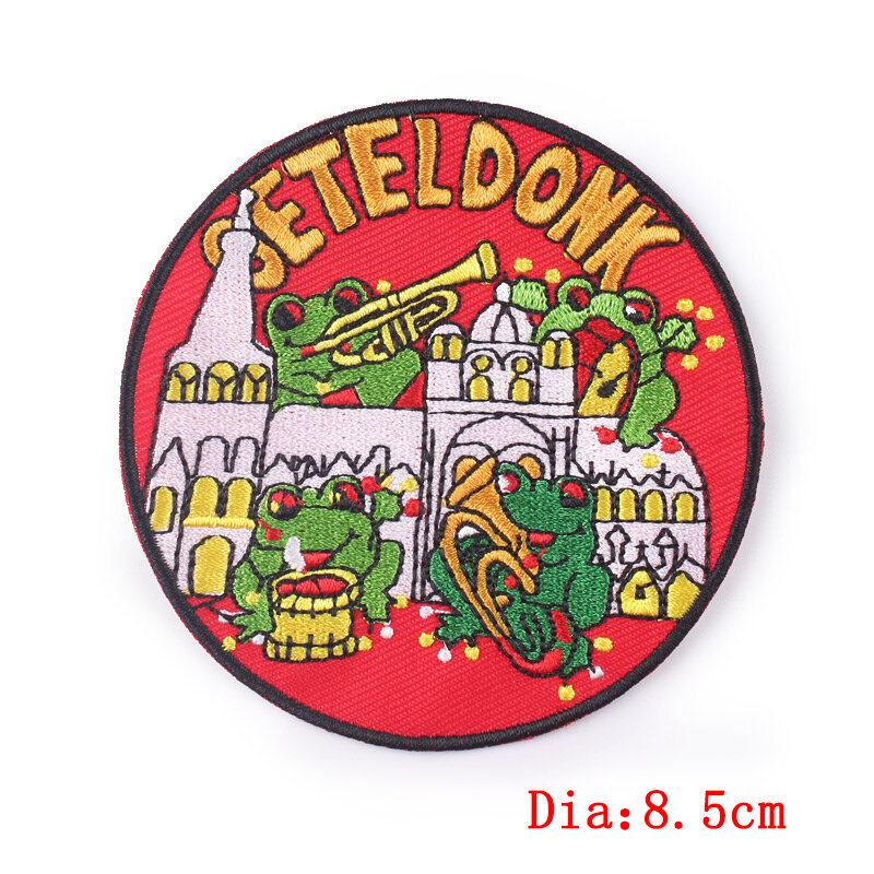 Oeteldonk-Patch de broderie de grenouille d'emblème, applique de dessin animé de fête des Pays-Bas, bricolage, fer sur des patchs pour vêtements, autocollant de carnaval, Teck
