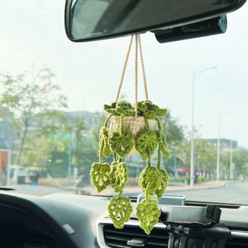 Rośliny doniczkowe Szydełkowane lusterko wsteczne Ręcznie robione na drutach wiszący ornament dla kobiet