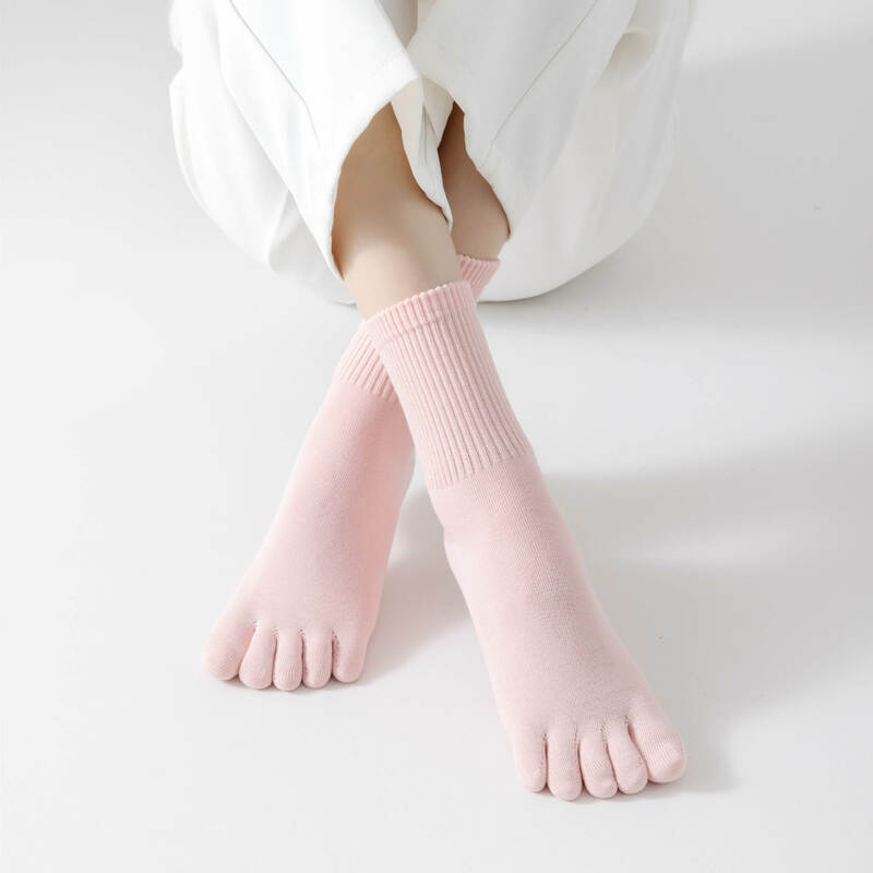 1 para bawełnianych damskich skarpet z pięcioma palcami, jednokolorowe, miękka bawełna oddychająca elastyczne krótkie skarpetki do kostki Grils Sport Toe Sokken