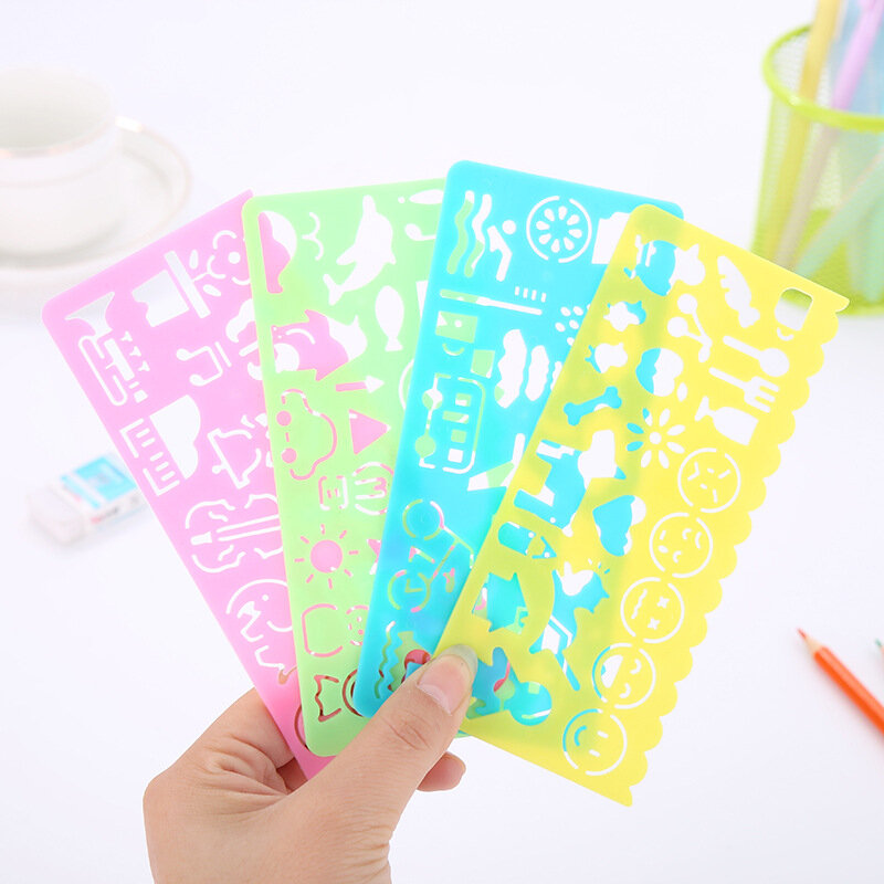 Fashion 4pcs Set Multifunctional Drawing Ruler Plastic Soft Hollow Pattern Template Children Student Creative Stationery Gift