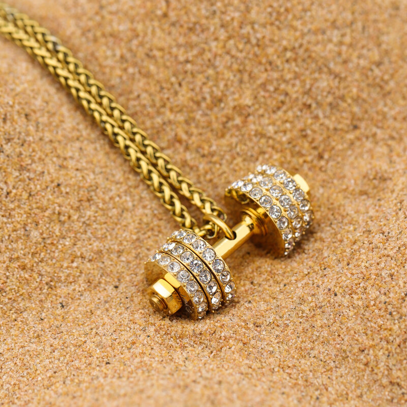 Dumbbell Necklace with Zircon  Hip Hop Necklace Stainless Steel Dumbbell Necklace Women Jewelry Gift