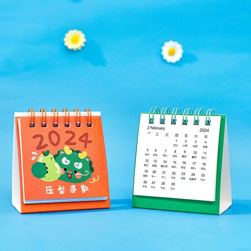 Calendario de mesa pequeño de escritorio para estudiantes, decoración pequeña, reloj diario, autosujeción, 2024