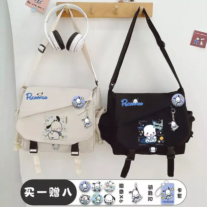 Sanrio Pacha Dog Crossbody Bag para homens e mulheres, mochila de um ombro, bolsa de lona portátil, classe universitária, novo