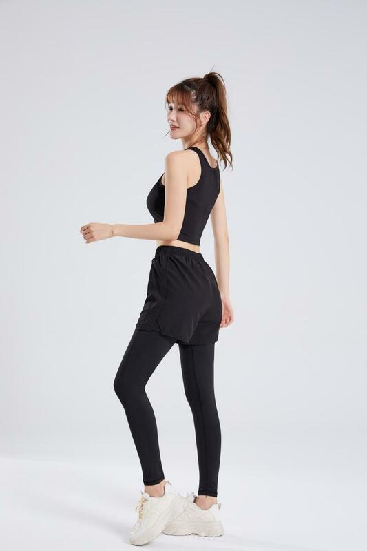 Pantalones cortos de Yoga para mujer, mallas ajustadas, 2 en 1, doble capa, bolsillo, gimnasio, motociclista, ropa deportiva