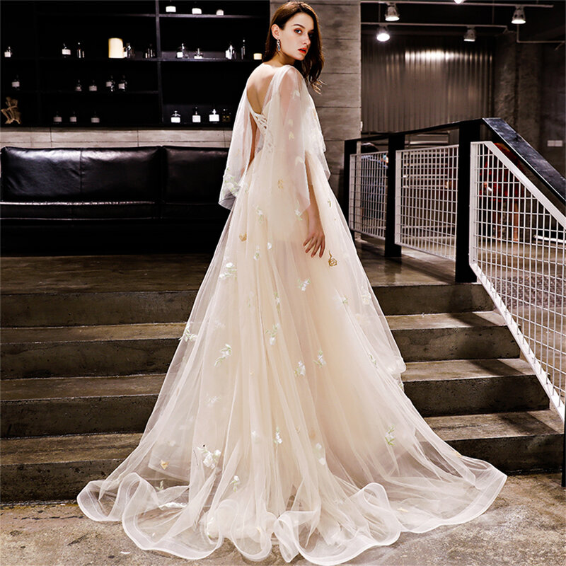 Poranna lekka suknia ślubna tiulowa perspektywa kwiaty bez pleców luksusowe suknie wieczorowe 2023 formalna okazja suknie imprezowe
