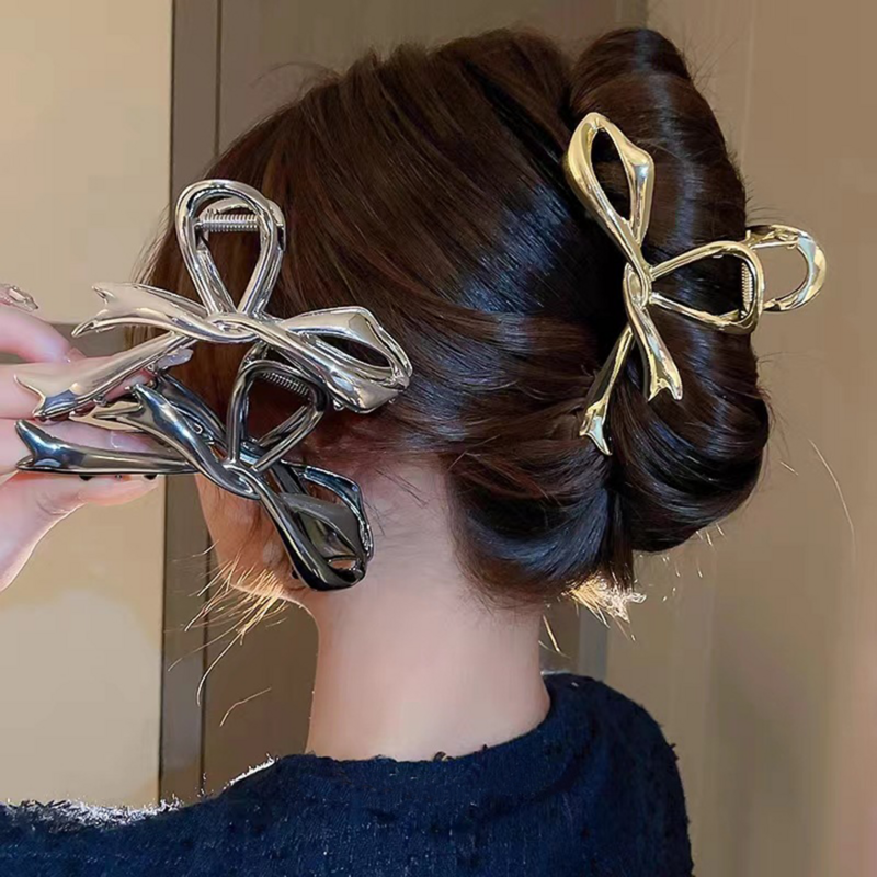 2024 Nieuwe Mode Lint Boog Haarklauwen Metalen Haarclips Krabben Haai Paardenstaart Houder Voor Vrouwen Haarspeldjes Styling Tools