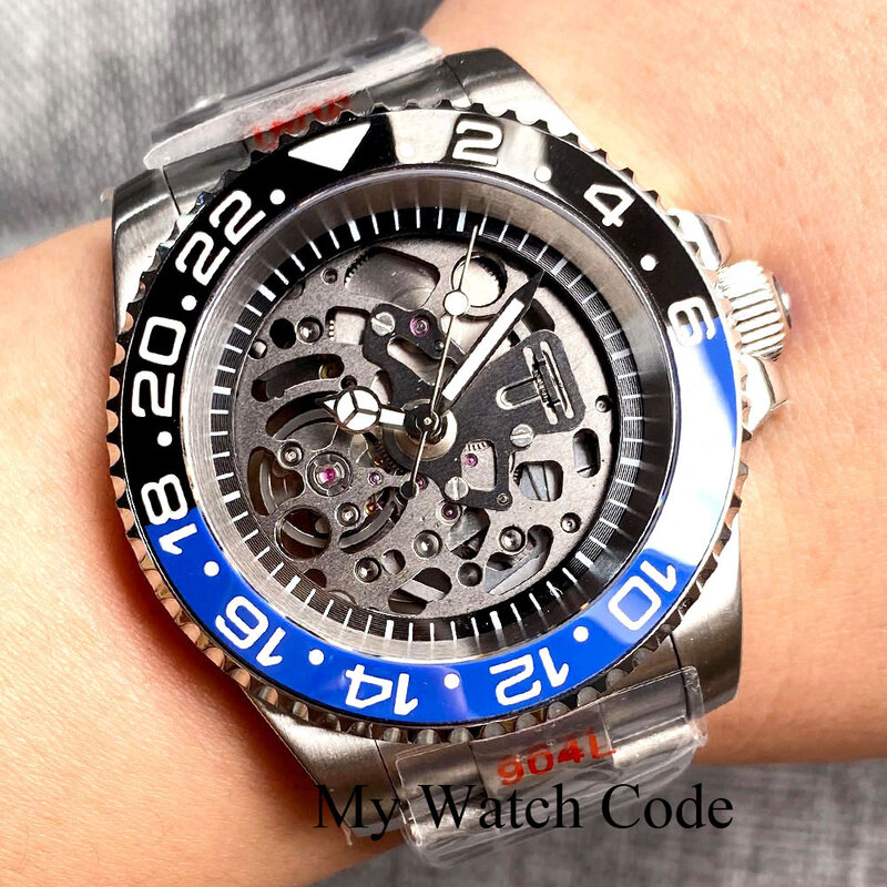 Nologo-Reloj de pulsera de acero para Hombre, accesorio masculino resistente al agua con mecanismo de movimiento de esqueleto, complemento mecánico de lujo para negocios, NH72A, 20Bar