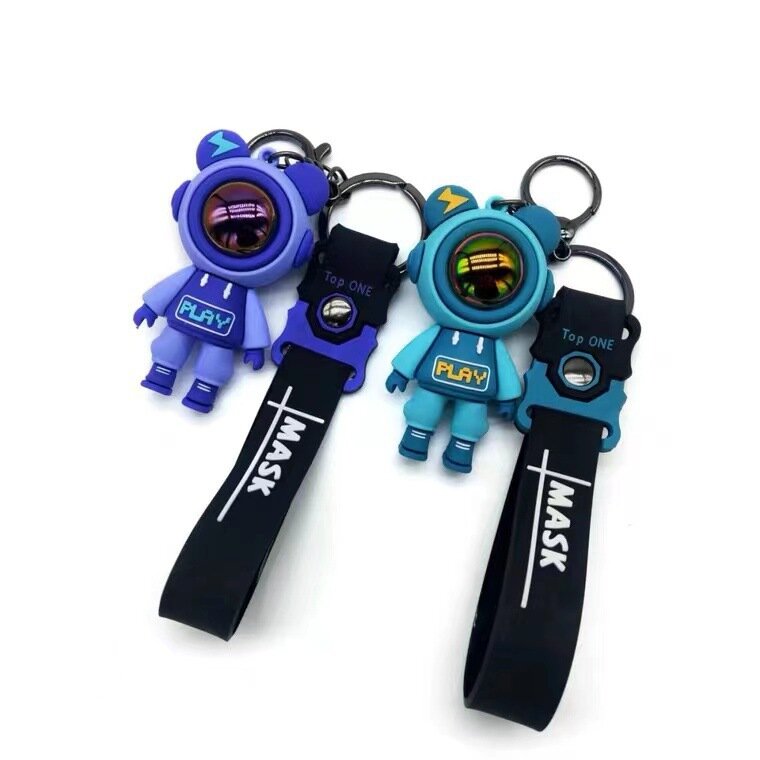 Cute Astronaut Bear figure Keychain lightning bear rabbit couple keyring car key chain keyholder bag pendant accessoris gift