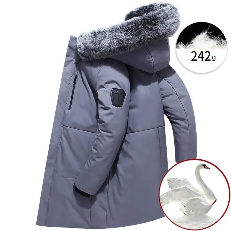 Jaket kerah rubah hangat pria, mantel bulu angsa putih bebek bawah pria 2023, jaket musim dingin pria