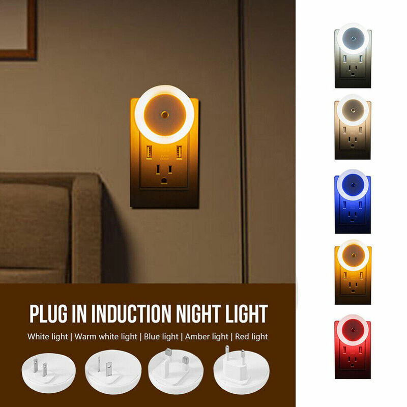 Luz LED nocturna con Sensor inteligente automático, lámpara enchufable para los laterales de la cama, pasillo interior, dormitorio, sala de estar, escalera, iluminación cálida roja, azul, Blanca