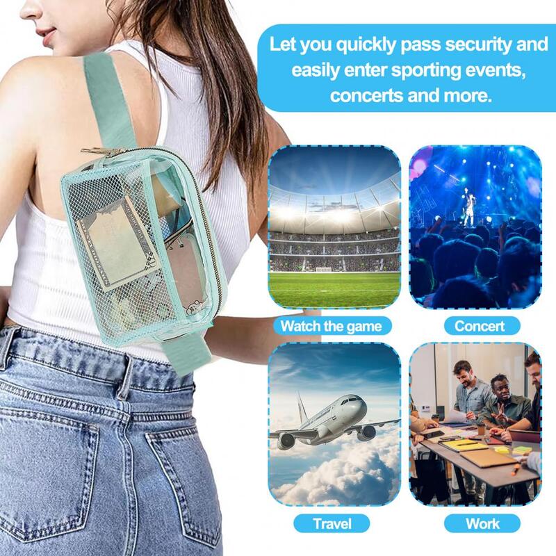 Transparente Fanny Pack Belt Bag, grande capacidade, resistente à água, fechamento do zíper, estádio aprovado, saco da cintura, claro