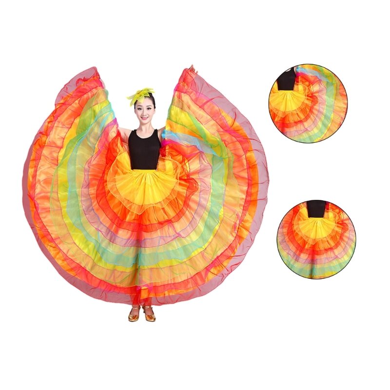 Womens Layered Long Skirt Spanish Dance Skirt Belly Dance Skirt Big Swing Flamenco Costume Mexicans Ballet Skirt
