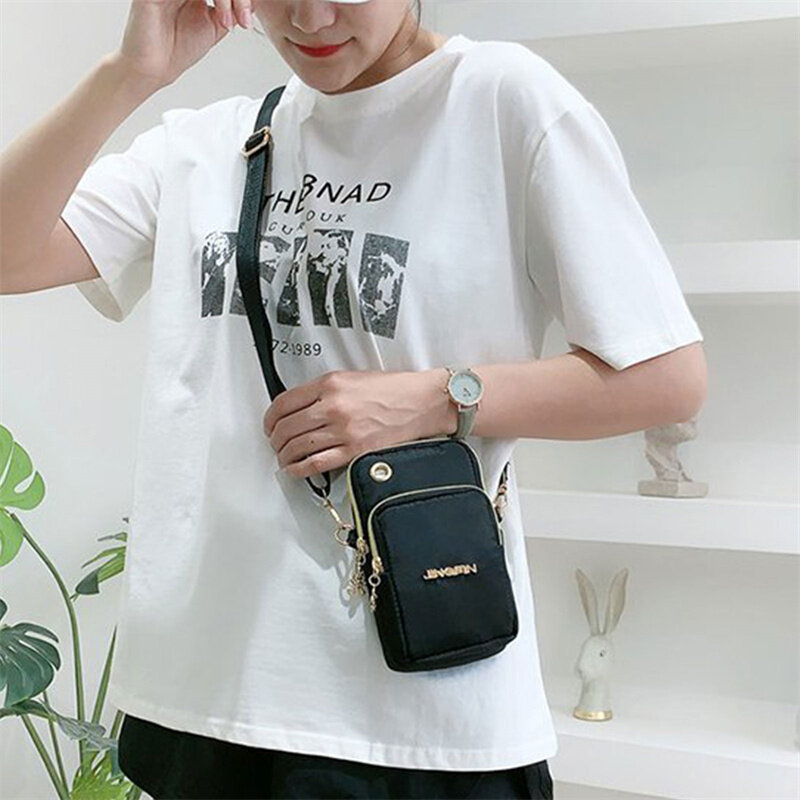 Bolsa de nylon impermeável CrossBody para mulheres, bolsa feminina, Lady Wallet, sacos de ombro pequenos, sacos de telefone móvel, mini bolsa