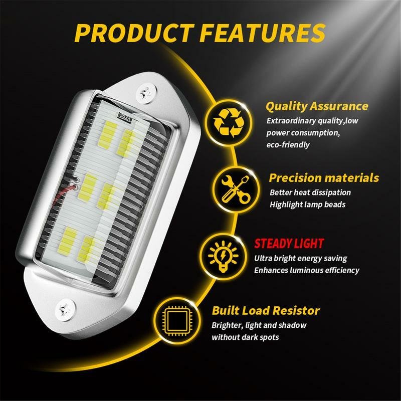 DC 방수 6 LED 번호판 램프 미등, 트럭 SUV 트레일러 밴 RV 보트 자동차용 LED 번호판 조명, 12V ~ 24V