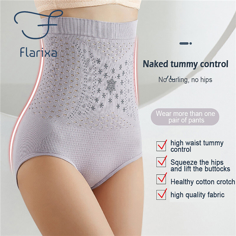 Flarixa-Culotte amincissante taille haute pour femme, sous-vêtement sans couture, culotte creuse brûlant les graisses