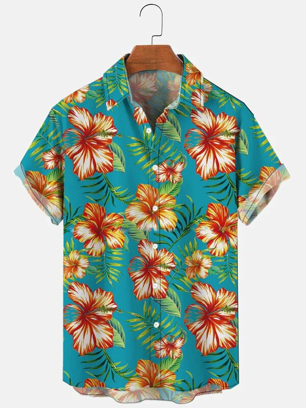 Chemise à manches courtes avec motif de plantes tropicales pour hommes, chemise de vacances décontractée, revers boutonné, vêtements unisexes, impression 3D, été, nouveau