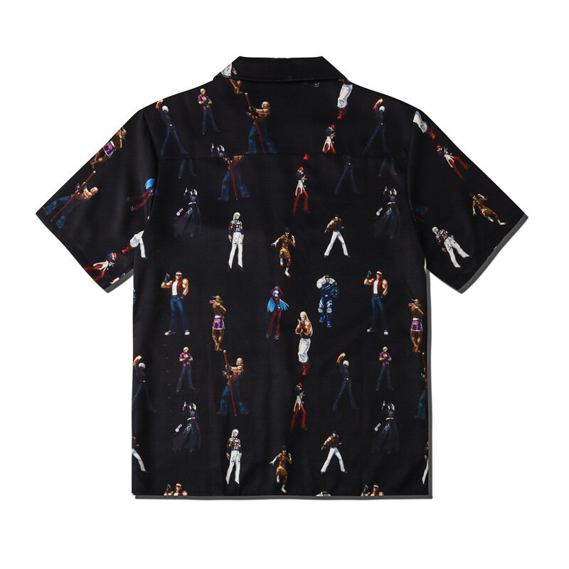 半袖ビーチシャツ,男性用黒原宿プリントシャツ,日本のストリートウェア,コレクション2023