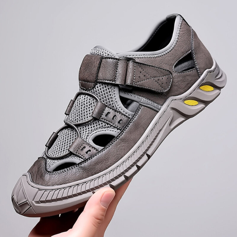 Siatka powietrzna męskie sandały letnie skórzane męskie obuwie codzienne na zewnątrz skórzane sandały na męskie buty plażowe buty rzymskie gumowe buty do wody